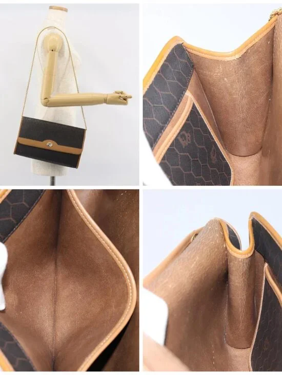 Christian Dior Honeycomb Canvas Chain Shoulder Bag PVC Black Gold Auth - Picture 15 of 15